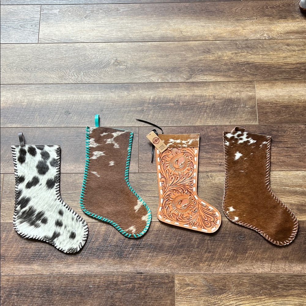 Genuine Cowhide and Leather Christmas Stockings